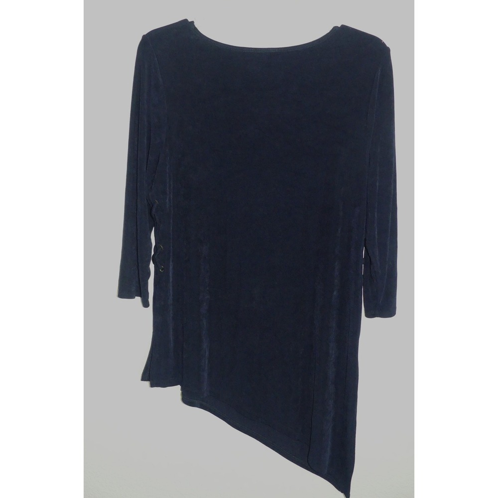 Chicos Travelers Navy Blue Asymmetrical Nautical Lace Tunic Top Sz 1 Medium - Picture 4 of 8